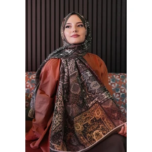 Etnik Desen Haki Soft Pamuk Şal