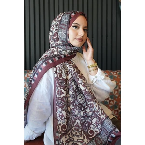 Etnik Desen Bordo Soft Pamuk Şal