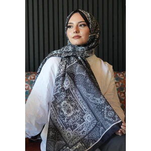 Etnik Desen Siyah Soft Pamuk Şal