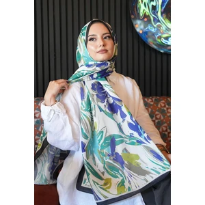 Zambak Çiçek Desen Yeşil Soft Pamuk Şal