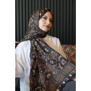 Etnik Desen Acı Kahve Soft Pamuk Şal