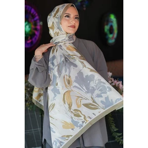 Gri Soft Pamuk Şal Zambak Çiçek Deseniyle 75 x 185 cm Ütü Gerektirmeyen Kadın Şalı