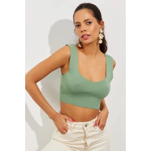 Kadın Mint Triko Crop Atlet YV118