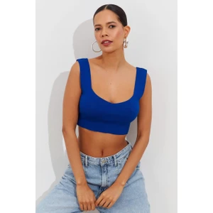 Kadın Saks Triko Crop Atlet YV118