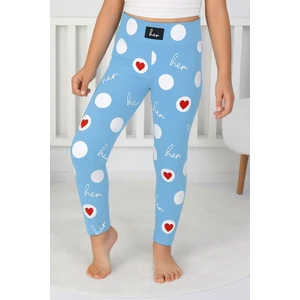 E Çocuk Kalp Desenli Fitilli Tayt - 8001SB