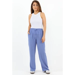 Kadın Keten Comfy Eflatun Düz Kesim Bel Lastikli Pantolon