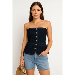 Blue White Kadın Denim Büstiyer