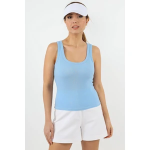 Kadın Cotton Premium Doku Mavi Pamuklu Basic Fitilli Atlet