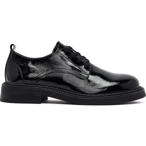 Kadın Siyah Bağcıklı Rugan Deri Maskülen Ayakkabı 25AFD512416