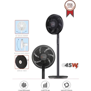 Vantilatör 7 Pervaneli 3 Kademeli Ayarlanabilir Ayaklı 14 Inc 45W Fan SF01 Siyah