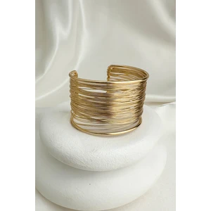 Altın Rengi Katmanlı Geniş Kenarlı Açık Tel Bileklik