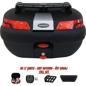 Motosiklet Arka Çanta 45 Litre Sırt Dayama ve Üst Tabla Full Set Siyah