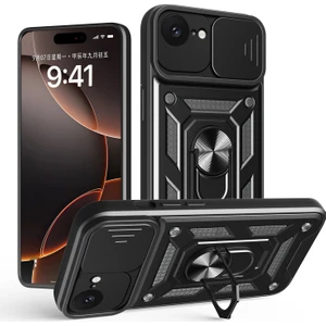 Iphone 16E Uyumlu Kamera Koruma Sürgülü Yüzüklü Tank Kılıf