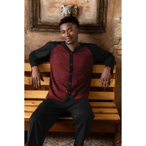 Erkek Füme Melanj Uzun Kollu Önden Düğmeli Süprem Kumaş Dokuma Pijama Takımı