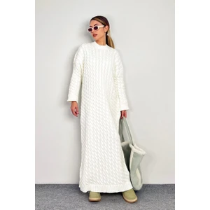Kadın Ashley Krem Saç Örgülü Triko Uzun Elbise