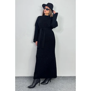 Kadın Ashley Siyah Saç Örgülü Triko Uzun Elbise