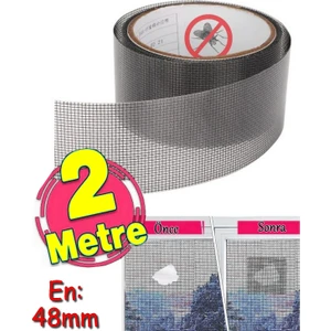 Yapışkanlı Sineklik Yaması Tülü Tamir Bandı Bantı Delik Fiber Tül Yapıştırma Gri 48 mm x 2 Metre