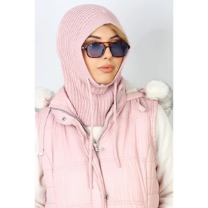 Kadın Ipli Pembe Balaclava Triko Bere / Başlık