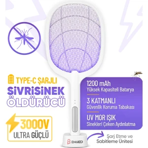 Şarjlı Elektrikli Uv Işıklı Sivrisinek Öldürücü Raket Sinek Kovucu Sineksavar Işıklı Raket Sineklik