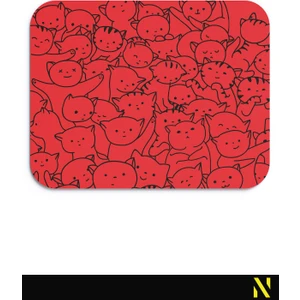 Sevimli Kediler Siyah Kırmızı Renkli Ergonomik Mouse Pad - 23 cm x 19 cm - Kaydırmaz Taban Ev ve Ofis Kullanımı Için Ideal Fare Altlığı Mousepad