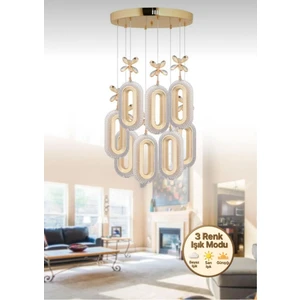 Alfa LED 8'li Gold 3 Renk Modu Ledli Kristal Taşlı Modern LED Avize