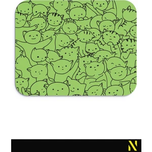 Sevimli Kediler Yeşil Renkli Ergonomik Mouse Pad - 23 cm x 19 cm - Kaydırmaz Taban Ev ve Ofis Kullanımı Için Ideal Fare Altlığı Mousepad