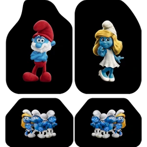 Şirinler Dijital Baskılı Dekoratif Yıkanabilir Oto Paspas Takımı