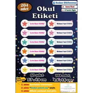 Ayza Tasarım Kişiye Isme Özel Okul Etiketi Isim Etiketi Kalem Defter Etiketi Sticker Yıldız Figürlü Isimli Etiket