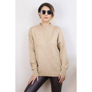 Kadın Camel Oversize Basic Kazak