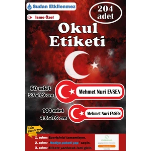 Ayza Tasarım Isme Özel Okul Etiketi Isimli Etiket Kalem Defter Etiketi Kız Erkek Çocuk Türk Bayraklı Isim Etiketi