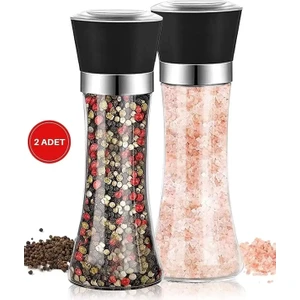 Karabiber Tuzluk Değirmeni Seramik Bıçaklı Baharatlık Öğütücü Lüx Cam 3 Kademeli Has Değirmen Seti