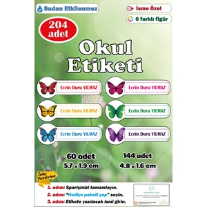 Ayza Tasarım Isme Özel Okul Etiketi Isim Etiketi Kalem Defter Etiketi Sticker Kelebek Figürlü Isimli Etiket