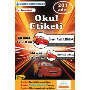 Ayza Tasarım Isme Özel Okul Etiketi Isim Etiketi Kalem Defter Etiketi Sticker Cars Araba Figürlü Isimli Etiket