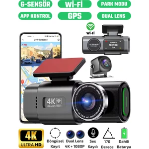 L308 4K UHD Araç İçi Kamera  Wi-Fi GPS 128GB IR Gece Görüşü, Çift Lens Ön-Arka-İç Kayıt APP Kontrol DashCam