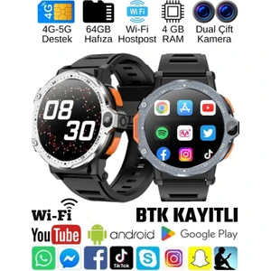 Watch PG 4G LTE Yuvarlak Akıllı Saat 64GB SIM Kartlı Kameralı WiFi Çocuk Ve Yetişkin Huawei Apple iPhone Uyumlu 8 9 10