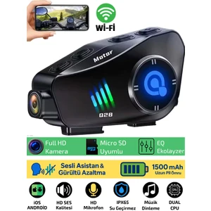 Q28 Wifi Kameralı Motosiklet Kask Kulaklık Interkom Bluetooth  Sd Kart Destekli Su Geçirmez Intercom
