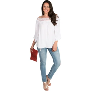 Zer Otantik Dantel Yakalı Büyük Beden Bluz Beyaz