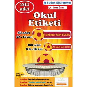 Ayza Tasarım Isme Özel Okul Etiketi Kalem Defter Etiketi Sticker Kız Erkek Çocuk Sarı Kırmızı Isim Etiketi