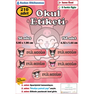 Ayza Tasarım Isme Özel Okul Etiketi Isim Etiketi Kalem Defter Etiketi Sticker Kuromi Figürlü Kız Isimli Etiket