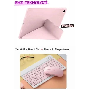 Samsung Galaxy Tab A9 Plus 11 Inç Uyumlu Standlı Tablet Kılıf + Bluetoothlu Klavye Mouse