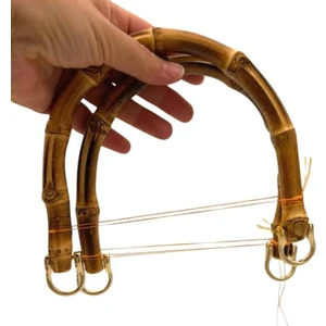 Çanta Aksesuar 18 cm Çift Gerçek Bambu Çanta Sapı Düz Halkalı (Light Gold Metalli)
