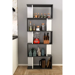 Scala 5 Raflı Mutfak Dolabı Mutfak Rafı Çok Amaçlı Dolap -Antrasit-Beyaz