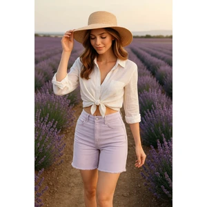 Banny Jeans Kadın Basic Paçası Kesik Jen Şort Lila