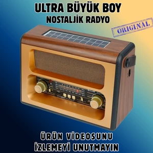 Vintage Büyük Boy Bluetoothlu Nostaljik Radyo & Kumandalı Ahşap Güneş Enerjili Radyo - Fm Radyo & Bluetooth Hoparlör - Lüks Ev Dekor
