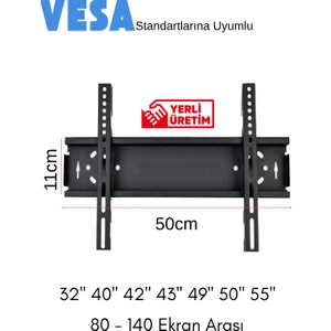 LCD - LED - Tv Duvar Askı Aparatı - 32''- 40''- 42''-43''- 49''- 50'' 55'' Inç Arası - 82 ve 140 Ekran Arası Uyumlu Sabit Askı Aparatı