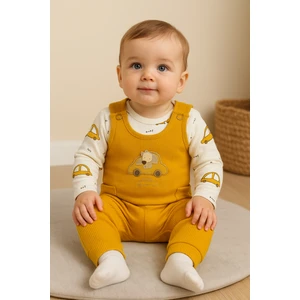 Araba Nakışlı Erkek Bebek Tulum 3’lü Tulum Seti – Zıbın, Tulum ve Çorap | 3-6-9 Ay Bebek Kıyafeti