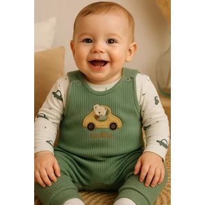 Araba Nakışlı Erkek Bebek Tulum 3’lü Tulum Seti – Zıbın, Tulum ve Çorap | 3-6-9 Ay Bebek Kıyafeti