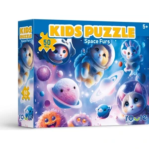 Uzayda Kediler Çocuk Puzzle (50 Parça) 34×24 cm