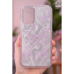 Xiaomi Redmi Note 10 Pro Kılıf Sök Tak Kamera Korumalı Parlak Hologramlı Kelebek Desenli Darbe Emici