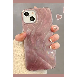 Apple iPhone 13 - 14 - 15 Tüy Ebru Desenli Darbe Emici Rose Renkli Silikon Koruyucu Kapak